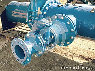 Dring water piping , Gate valves and reduction member. Stock Photo