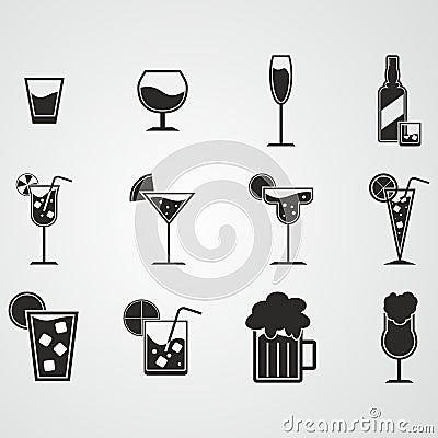Drink and alcohol icon set Vector Illustration