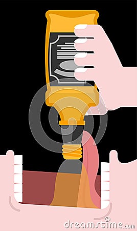 Drink bottle alcohol. Open mouth and whiskey, bourbon. Pour in t Vector Illustration