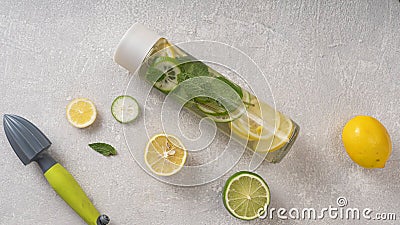 Celery juice, alkaline water, liver, green tea, solar water disinfection, bottle Stock Photo