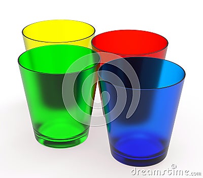 Drink glasses. Color drink glasses isolated on a white background. 3d illustration. Stock Photo