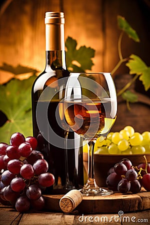 winery food background glass grape drink alcohol vine wine beverage bottle. Generative AI. Stock Photo