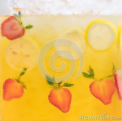 Drink for hot summer days. Fresh lime and Strawberry Stock Photo