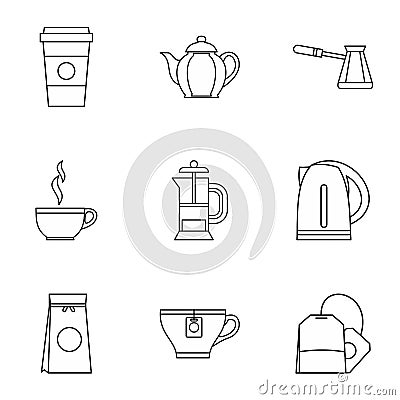 Drink icons set, outline style Vector Illustration