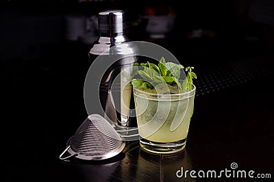 Drink making tools for mojito cocktail lime and mint. Stock Photo