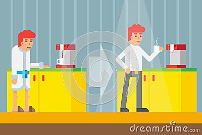 Drink Morning Invigorating coffee Machine Male Vector Illustration