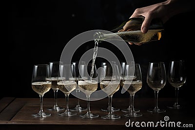 A drink server pouring out a glass of champagne, concept of Bubbly beverage Stock Photo