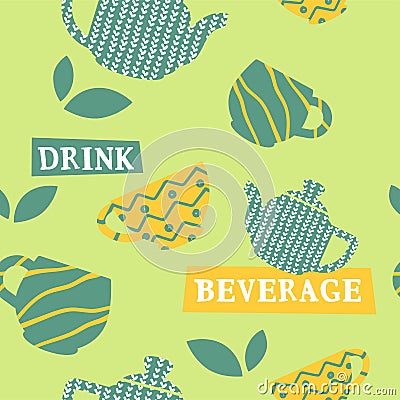 Drink tasty green tea, organic beverage print Vector Illustration