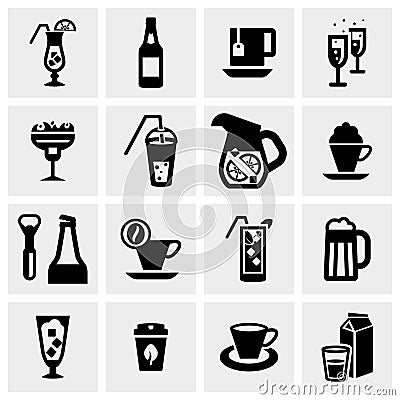 Drink vector icons set on gray Vector Illustration