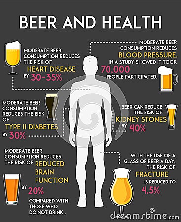 Drinking alcohol influence your body and health infographics vector illustration. Beer consumption concept poster Vector Illustration