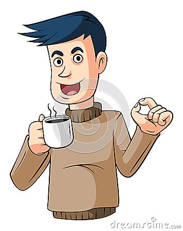 Drinking Coffee Vector Illustration