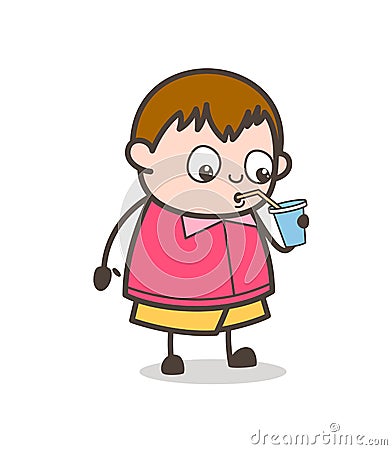 Drinking Energy Water - Cute Cartoon Fat Kid Illustration Stock Photo