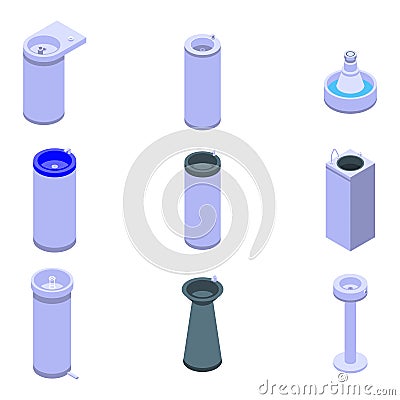 Drinking fountain icons set, isometric style Vector Illustration