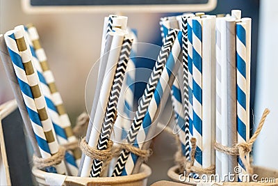 Drinking paper colorful straws for reusable and reduce the use of plastic straw Stock Photo