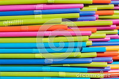 Drinking straws closeup, colorful plastic straw macro Stock Photo