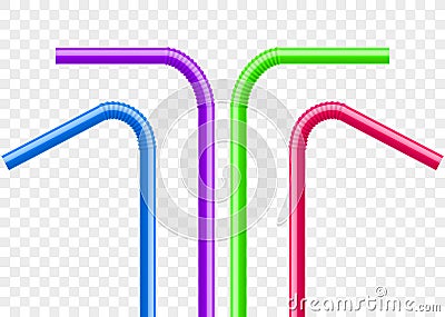 Drinking straws set. Vector colorful pipe tube plastic straw for juice, cocktail Vector Illustration