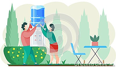 Drinking water in plastic bottles, buy home water filter, clean water cooler home equipment Vector Illustration