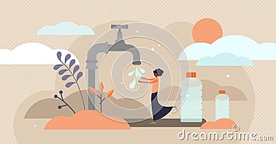 Drinking water vector illustration. Flat tiny Africa potable person concept Vector Illustration