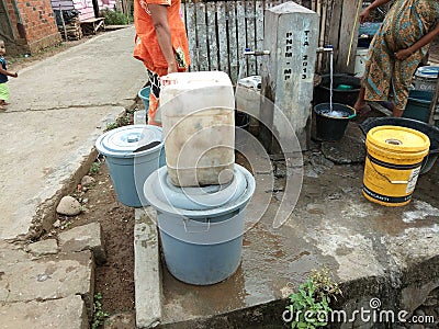 Drinking water in the village of Tanjung Durian Editorial Stock Photo