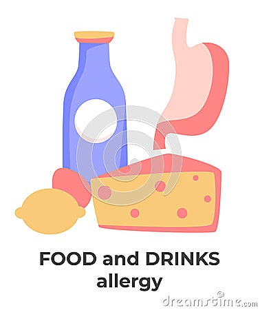 Drinks and allergy allergy or intolerance, citrus and lactose ingredients Vector Illustration