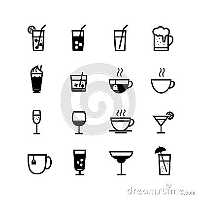 Drinks and Beverages Icon Set Vector Illustration