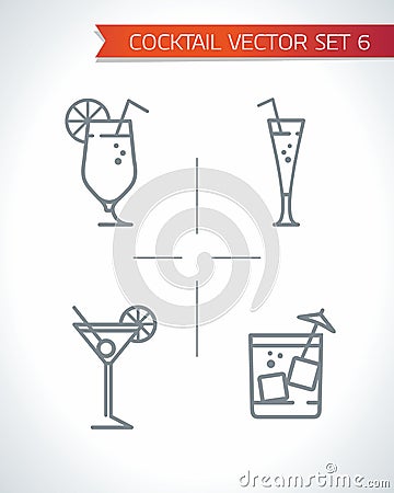 Drinks and Cocktails alcohol icon outline vector set Vector Illustration