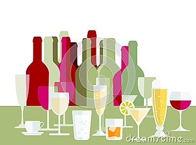 Drinks glasses and bottles Vector Illustration