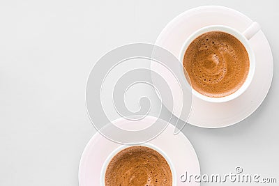 Cup of hot french coffee as breakfast drink, flatlay cups on white background Stock Photo