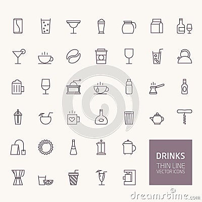 Drinks Outline Icons Vector Illustration