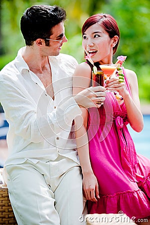 Drinks By Pool Stock Photo