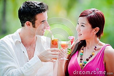 Drinks By Pool Stock Photo