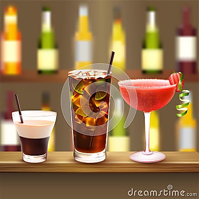 Bar Cocktails Set Composition Vector Illustration