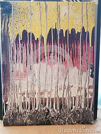 Drip abstract art painting by Autistic color blind teen Editorial Stock Photo