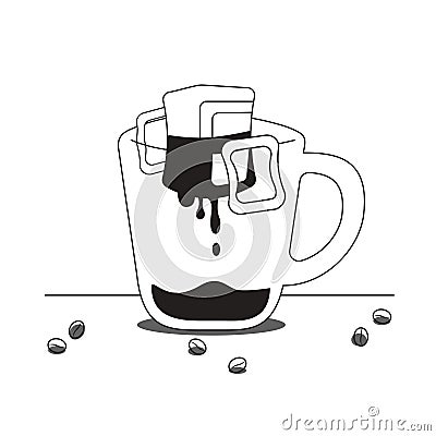 outline-drip-bag-coffee Vector Illustration