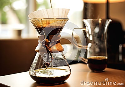 Drip brewing, Barista brewing coffee in coffee shop Stock Photo