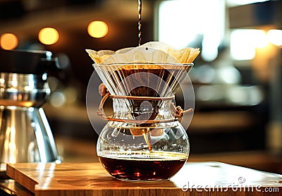 Drip brewing, Barista brewing coffee in coffee shop Stock Photo