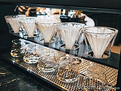 Drip Coffee equipment on counter Coffee brewing slow bar Cafe Stock Photo