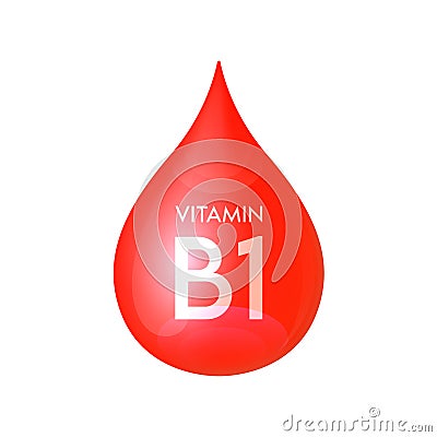 Drip vitamin B1 red icon 3D isolated on a white background. Drop minerals and vitamins complex realistic. Vector Illustration