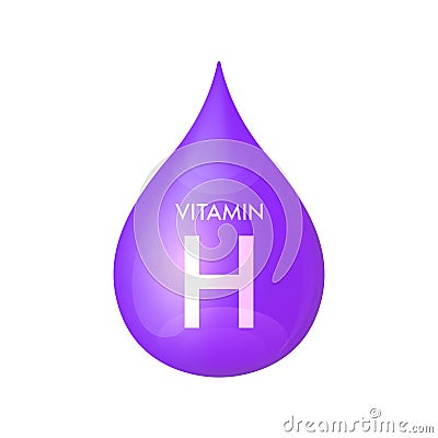 Drip vitamin H purple icon 3D isolated on a white background. Drop minerals and vitamins complex realistic. Vector Illustration