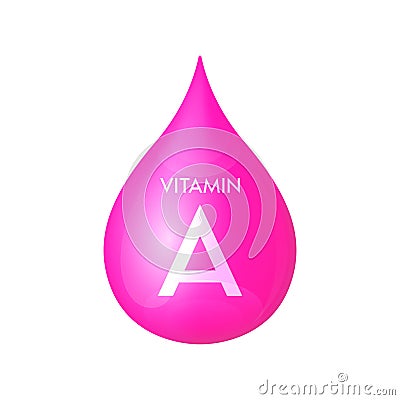 Drip vitamin A pink icon 3D isolated on a white background. Drop minerals and vitamins complex realistic. Vector Illustration