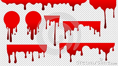 Dripping blood. Red stain paint. Flow drops, fluid stripes background. Bloody current or sauce stains vector Vector Illustration