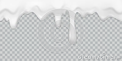 Dripping cream. Milk yogurt pouring white cream border with drops drink dessert mayonnaise flow isolated vector creamy Vector Illustration