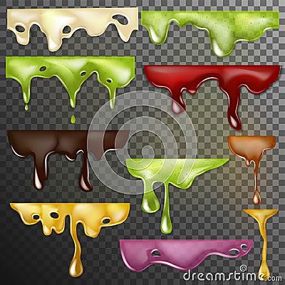 Dripping drops vector dripped liquid and dropping splash illustration set of realistic flowing paint splatter dripple Vector Illustration