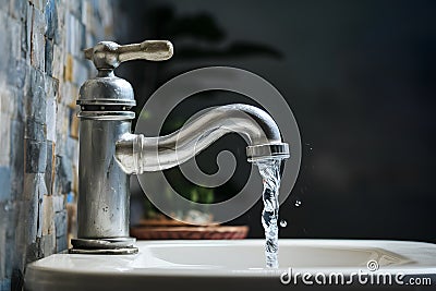 Dripping faucet signifies water wastage, urging conservation efforts Stock Photo