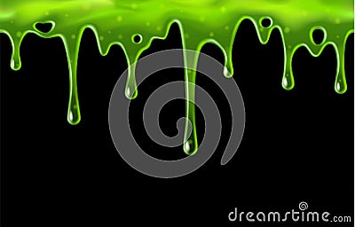 Dripping green slime with blobs, seamless border pattern Vector Illustration