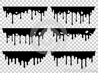 Dripping oil stain. Liquid ink, paint drip and drop of drippings stains. Black resin inked drops isolated vector Vector Illustration