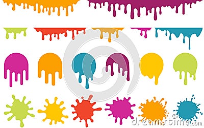 Dripping paint. Vector current paint, stains isolated on white background Vector Illustration