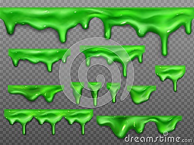 Dripping slime, green goo Halloween ooze, mucus Vector Illustration