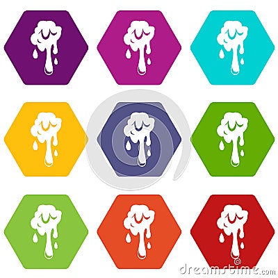 Dripping slime icon set color hexahedron Vector Illustration