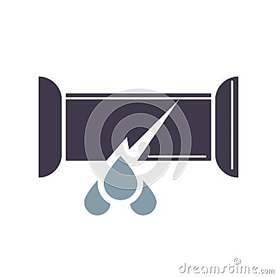 Dripping water pipe icon, trumpet break in cartoon style Vector Illustration